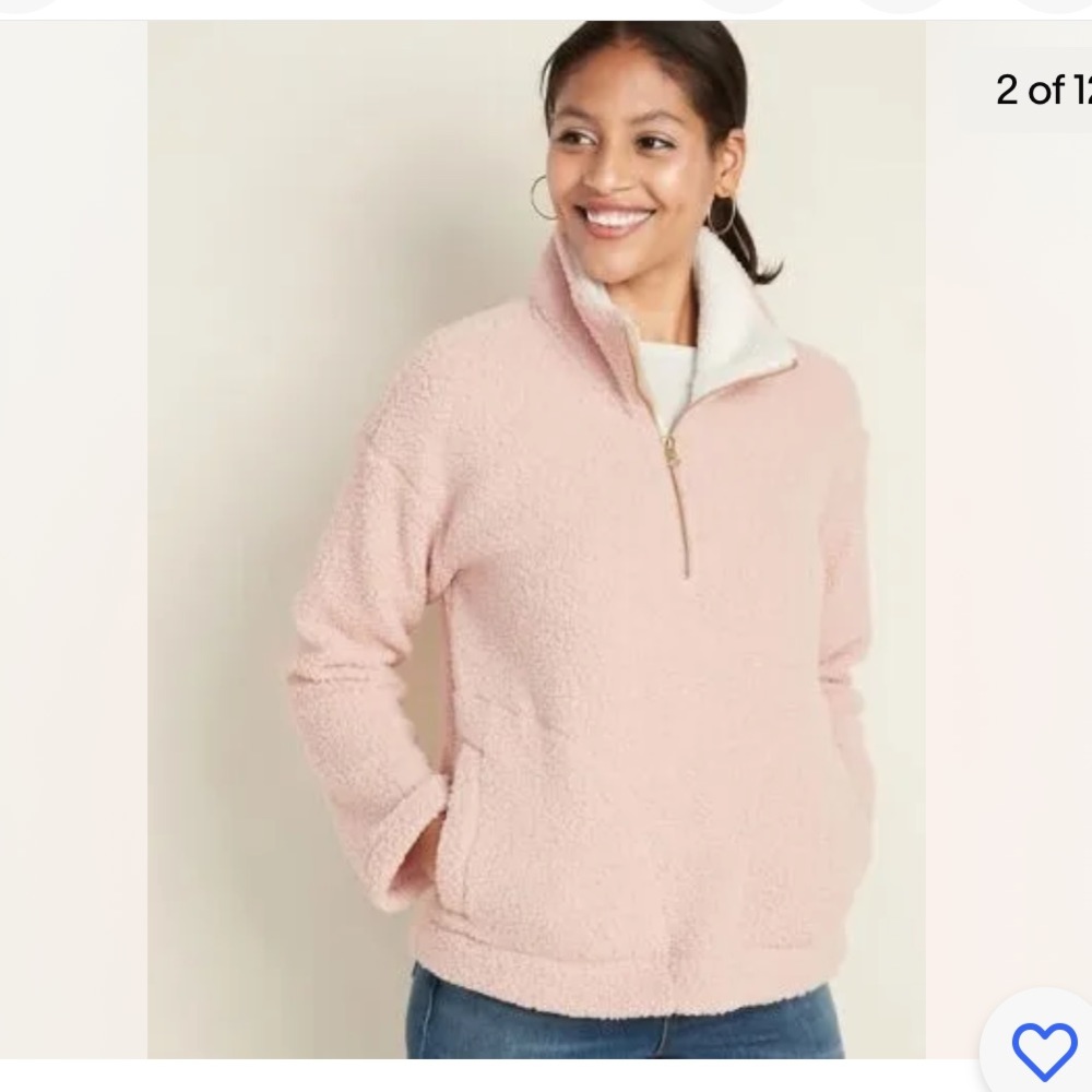 OLD NAVY baby pink Sherpa 1/2 zip pullover “Abalone” oversized cozy sweater